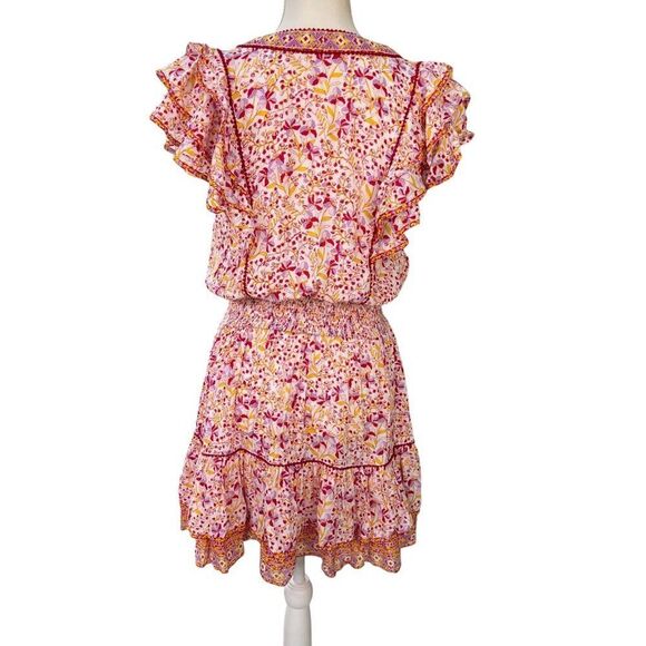 Poupette St Barth Camila Floral Pattern V-Neck Mini Dress Red Size Medium - Picture 3 of 8